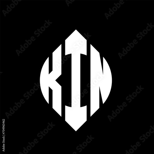 KIN circle letter logo design with circle and ellipse shape. KIN ellipse letters with typographic style. The three initials form a circle logo. KIN circle emblem abstract monogram letter mark vector.
