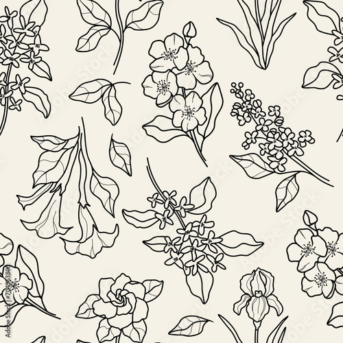 Line art fragrant flowers background