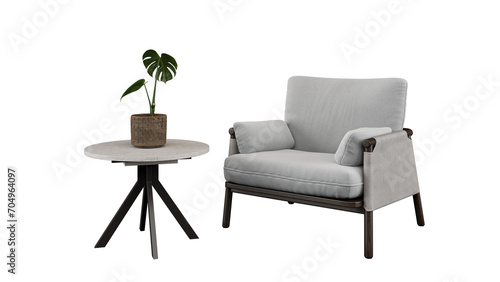 Free PNG an armchair in a empty room with a plant and light. Decorated home mockup with free space. 3d illustration  3d rendering  