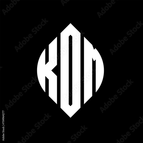 KOM circle letter logo design with circle and ellipse shape. KOM ellipse letters with typographic style. The three initials form a circle logo. KOM circle emblem abstract monogram letter mark vector.