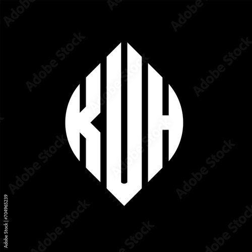 KUH circle letter logo design with circle and ellipse shape. KUH ellipse letters with typographic style. The three initials form a circle logo. KUH circle emblem abstract monogram letter mark vector.