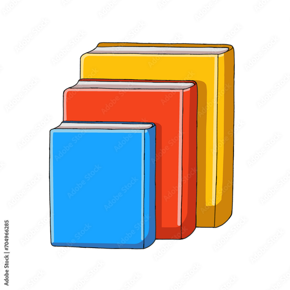 Illustration of three books with different colors and sizes Illustration of three books with different colors and sizes