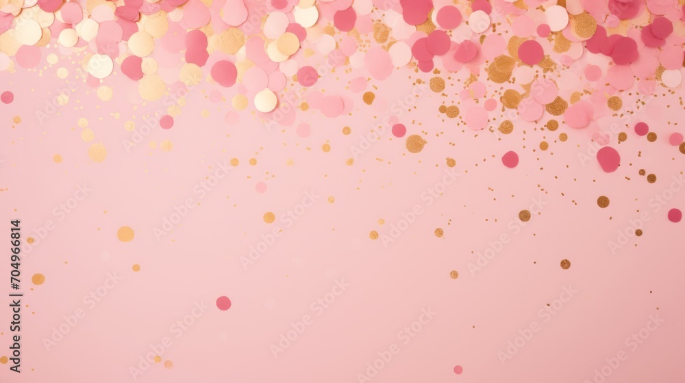 Valentine's Day background with gold and pink confetti.