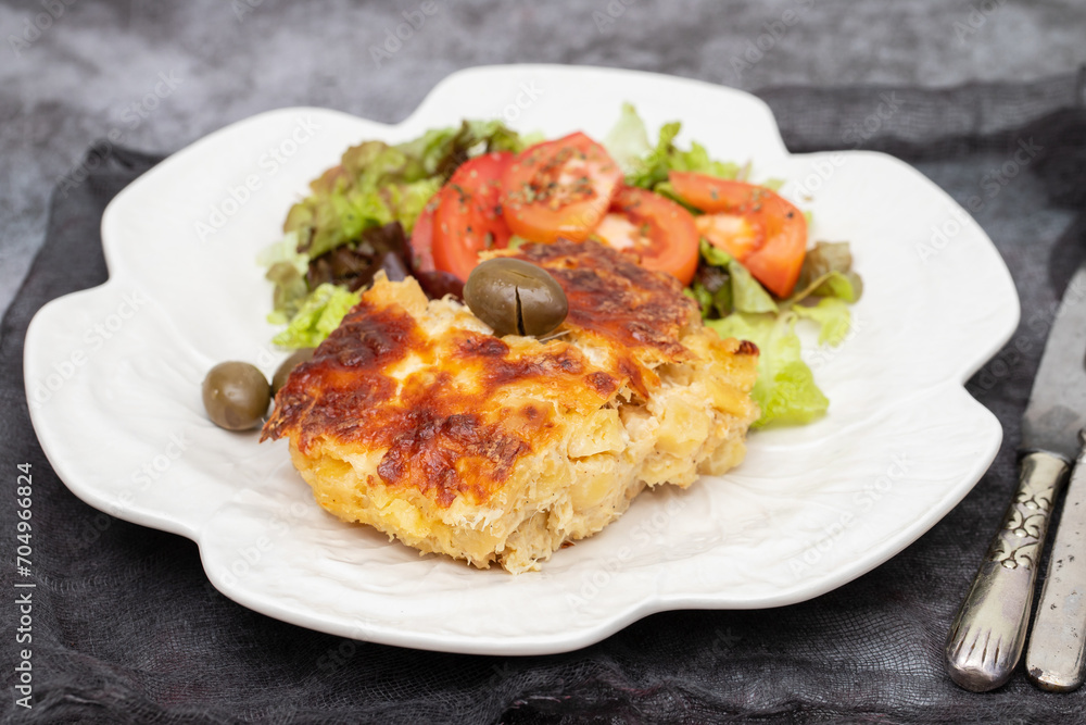 Typical portuguese dish with cod fish of Bacalhau com Natas