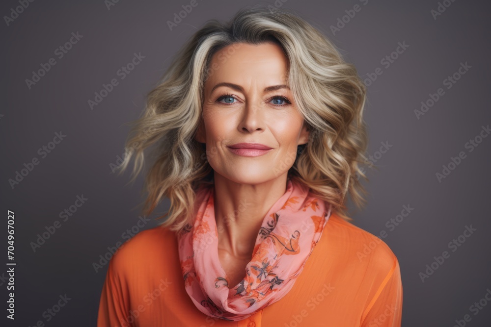 Portrait of a beautiful middle aged woman with short blond hair. Portrait of a beautiful middle aged woman with short blond hair.