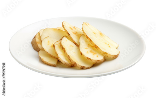 Plate with Sliced Potatoes isolated on transparent Background