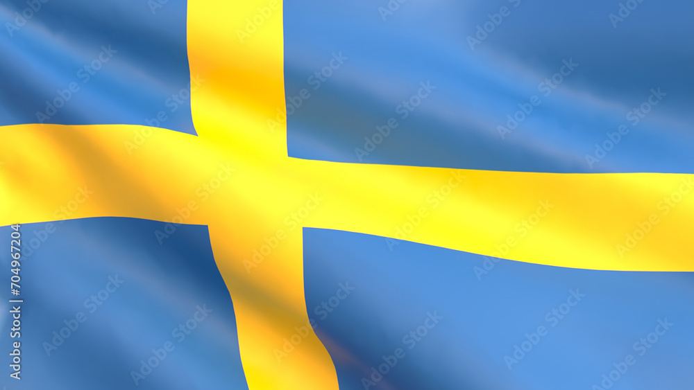 3D render - background in the form of the Swedish national flag fluttering in the wind 3D render - background in the form of the Swedish national flag fluttering in the wind