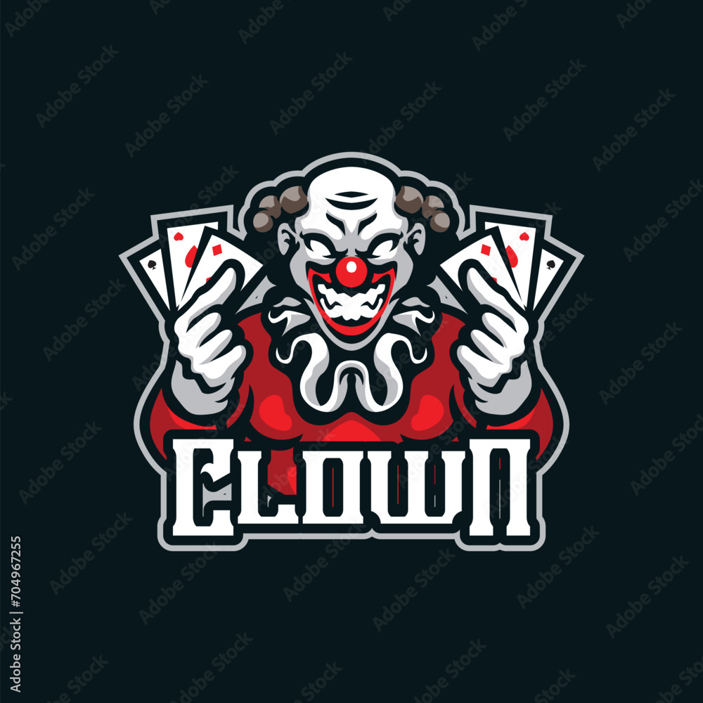 Clown mascot logo design with modern illustration concept style for badge, emblem and t shirt printing. Smart clown illustration with cards in hand. Clown mascot logo design with modern illustration concept style for badge, emblem and t shirt printing. Smart clown illustration with cards in hand.