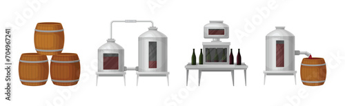Wine Production Process and Winery Factory Vector Set
