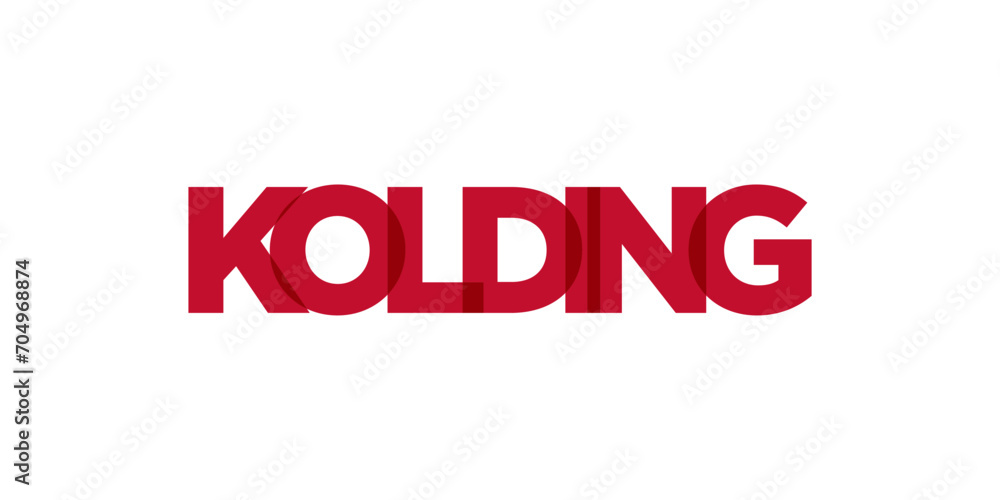 Kolding in the Denmark emblem. The design features a geometric style, vector illustration with bold typography in a modern font. The graphic slogan lettering.