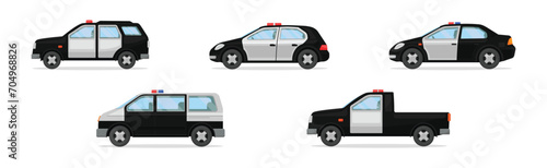 Police Patrol Vehicle with Car and Siren Vector Set
