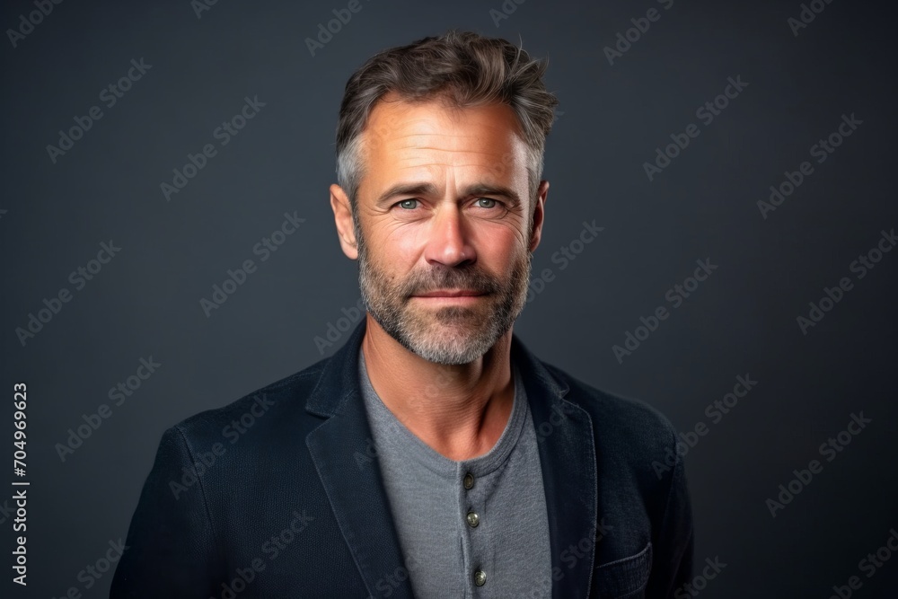 Handsome middle aged man with grey hair and beard. Studio shot.