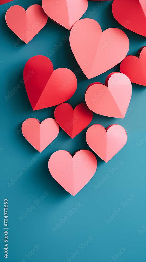 Red hearts on blue background. Valentine's Day card.