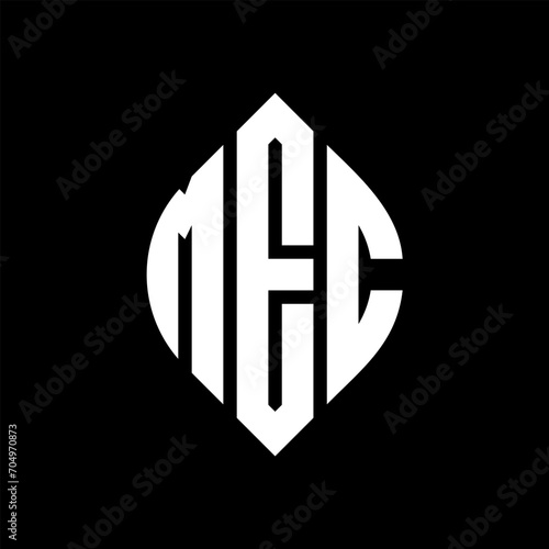 MEC circle letter logo design with circle and ellipse shape. MEC ellipse letters with typographic style. The three initials form a circle logo. MEC circle emblem abstract monogram letter mark vector.