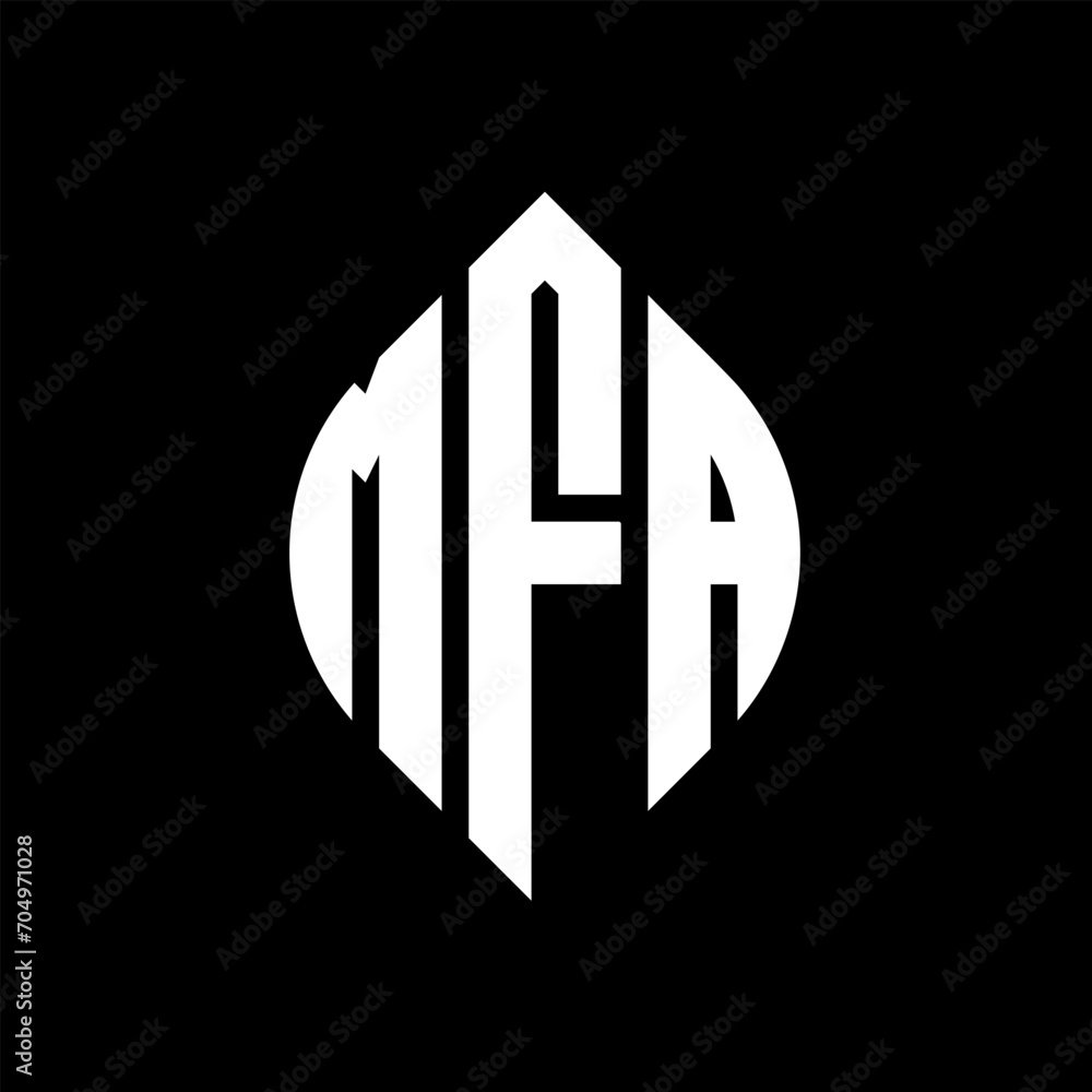 MFA circle letter logo design with circle and ellipse shape. MFA ellipse letters with typographic style. The three initials form a circle logo. MFA circle emblem abstract monogram letter mark vector. MFA circle letter logo design with circle and ellipse shape. MFA ellipse letters with typographic style. The three initials form a circle logo. MFA circle emblem abstract monogram letter mark vector.
