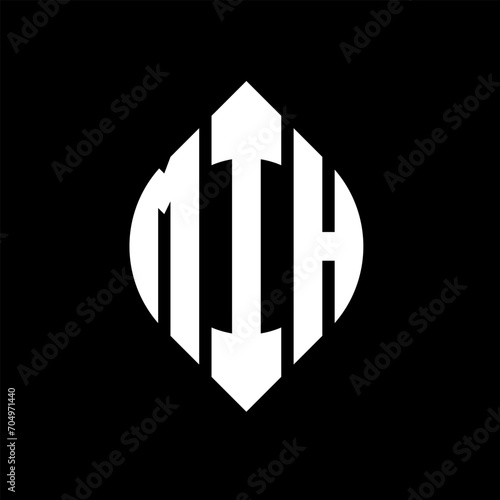 MIH circle letter logo design with circle and ellipse shape. MIH ellipse letters with typographic style. The three initials form a circle logo. MIH circle emblem abstract monogram letter mark vector. photo