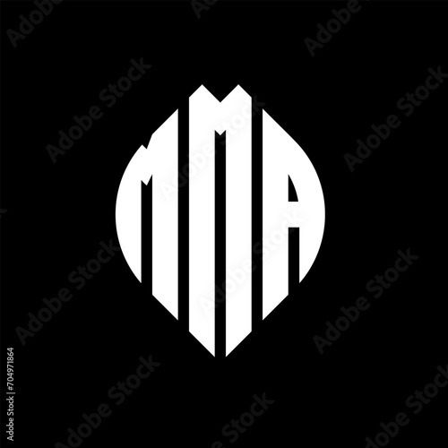 MMA circle letter logo design with circle and ellipse shape. MMA ellipse letters with typographic style. The three initials form a circle logo. MMA circle emblem abstract monogram letter mark vector.