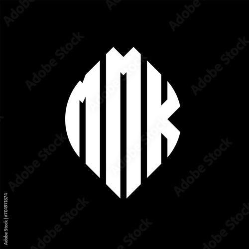 MMK circle letter logo design with circle and ellipse shape. MMK ellipse letters with typographic style. The three initials form a circle logo. MMK circle emblem abstract monogram letter mark vector.