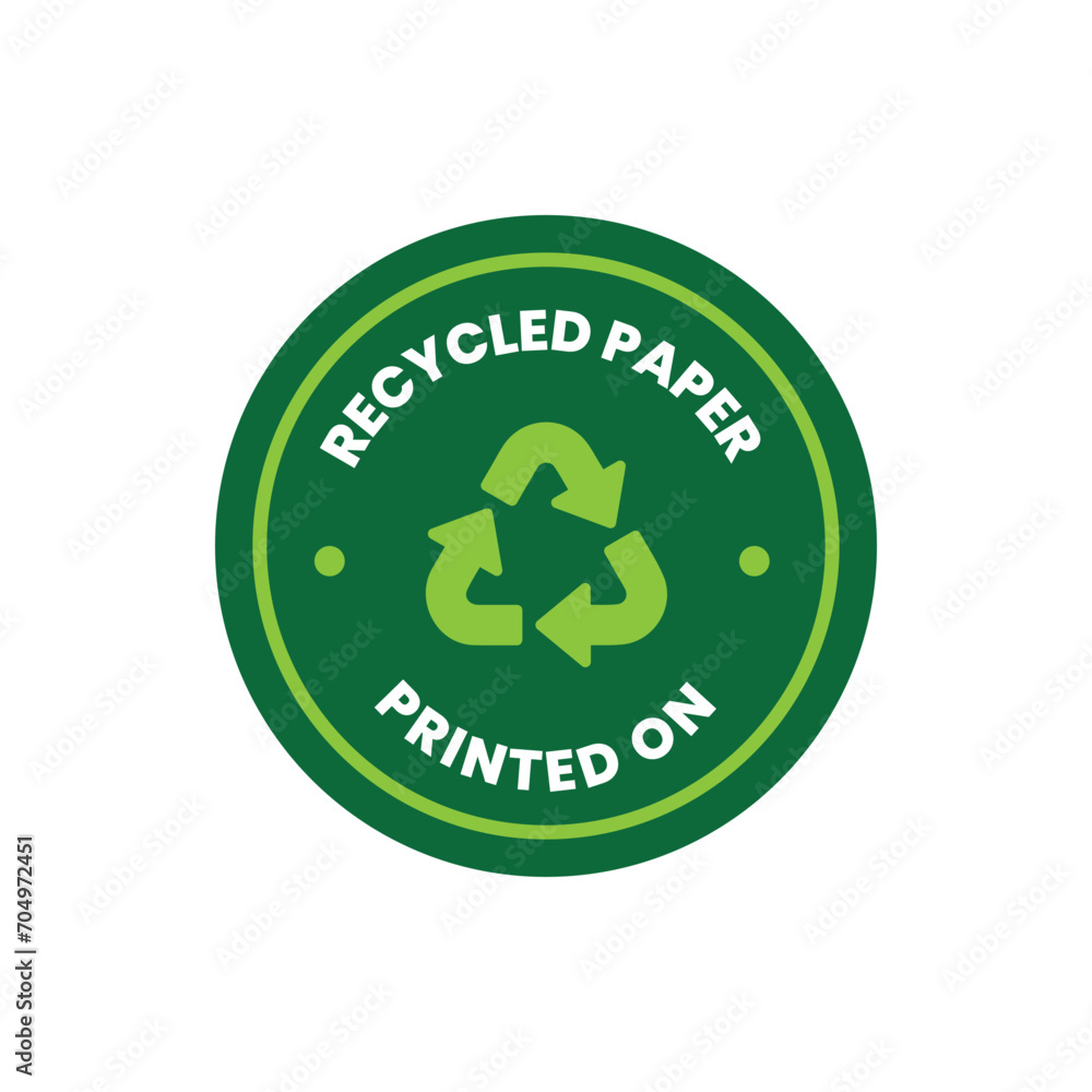 Recycled paper vector icon logo badge. Printed on recycle paper vector symbol Recycled paper vector icon logo badge. Printed on recycle paper vector symbol