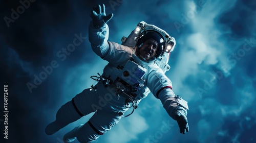 Astronaut in spacesuit flying in outer space photo
