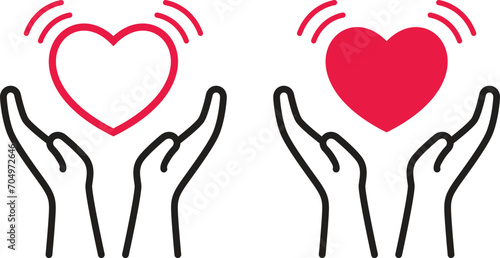 Vector illustration of hands holding a heart icon. demonstration of care for physical and psychological health.