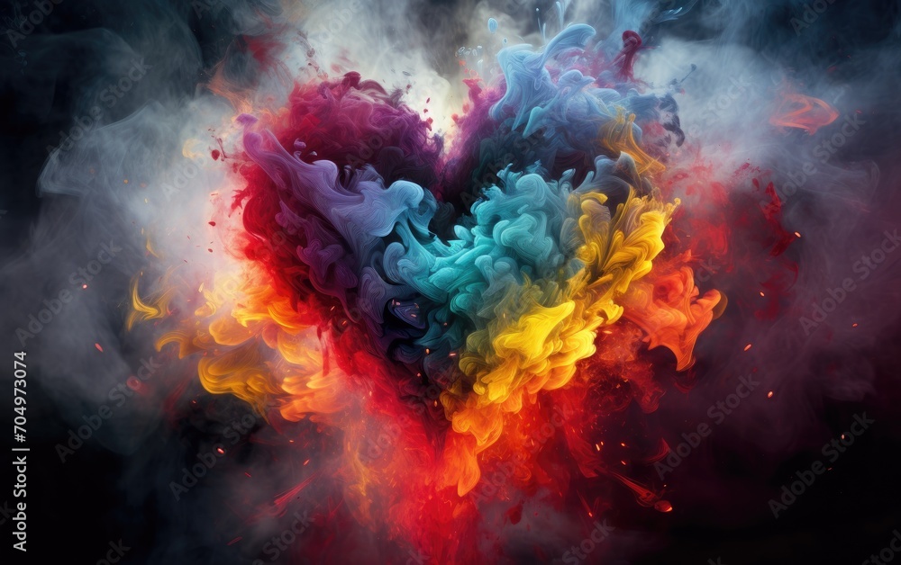 The emotional release as abstract smoke billows from the heart, expressing a kaleidoscope of feelings.