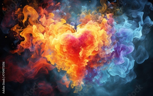 The emotional release as abstract smoke billows from the heart, expressing a kaleidoscope of feelings.