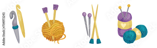 Knitting Object with Yarn and Needle Vector Set