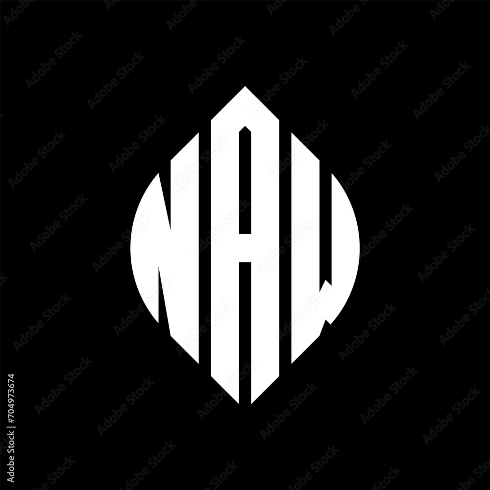 NAW circle letter logo design with circle and ellipse shape. NAW ellipse letters with typographic style. The three initials form a circle logo. NAW circle emblem abstract monogram letter mark vector. NAW circle letter logo design with circle and ellipse shape. NAW ellipse letters with typographic style. The three initials form a circle logo. NAW circle emblem abstract monogram letter mark vector.
