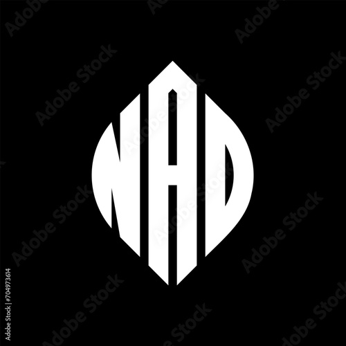 NAD circle letter logo design with circle and ellipse shape. NAD ellipse letters with typographic style. The three initials form a circle logo. NAD circle emblem abstract monogram letter mark vector.