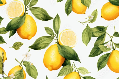 lemons on a white background, citrus slices, lemons on a twig, green leaves, lemon juice,
