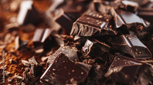 Pieces of chocolate and grated chocolate. Chocolate background photo