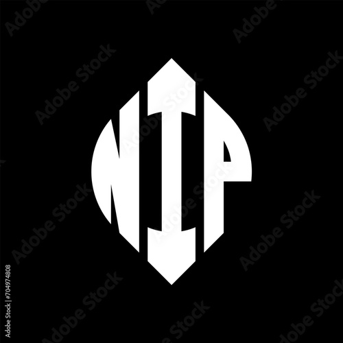 NIP circle letter logo design with circle and ellipse shape. NIP ellipse letters with typographic style. The three initials form a circle logo. NIP circle emblem abstract monogram letter mark vector.