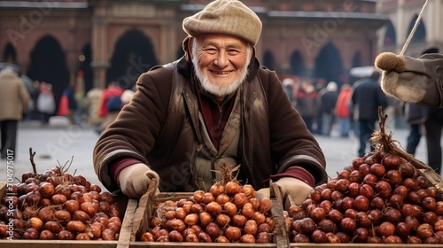 A seller of chestnuts at Istanbul's Eminonu Square photo