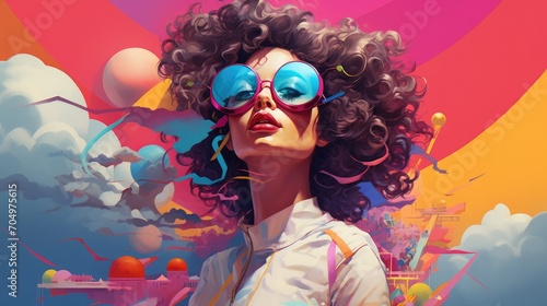 Develop an art piece featuring an 80s woman in a retro style