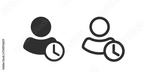 Person account profile pending status icon vector pictogram simple graphic lint outline art glyph symbol set, user overtime clock, employee attendance management, human time administration image photo