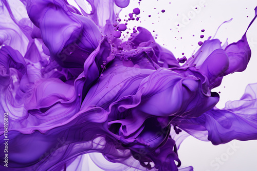 Abstract purple Ink Swirl in Water on White Background