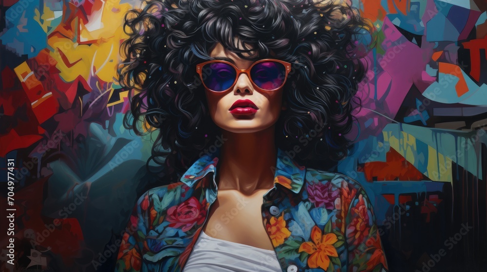 Obraz premium Craft an image of a woman in a graffiti-filled urban style