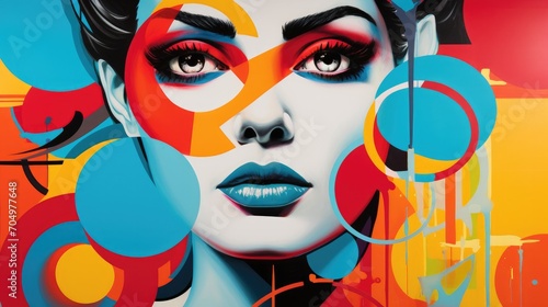 Construct a graphic portrait of a woman with vibrant colorful shapes