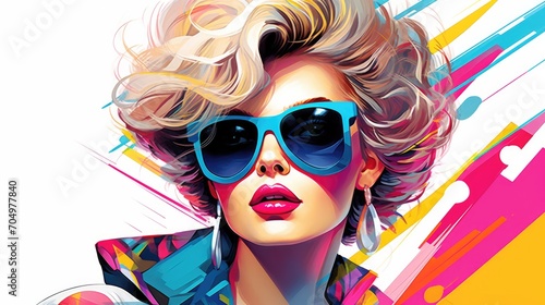 Construct a dynamic illustration of an 80s woman