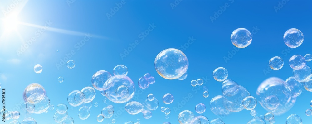 soap bubbles in blue sky banner
