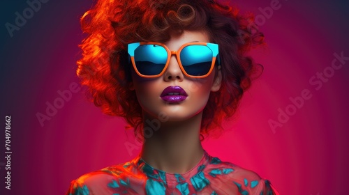A photo of a cool girl with sunglasses in pop art style