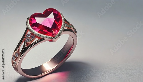 A ring with a red, heart-shaped crystal eyelet 
