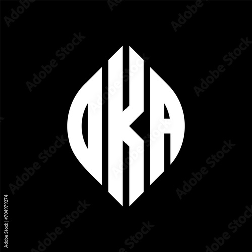 OKA circle letter logo design with circle and ellipse shape. OKA ellipse letters with typographic style. The three initials form a circle logo. OKA circle emblem abstract monogram letter mark vector.