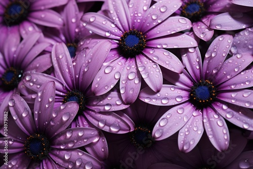  a close up of a bunch of flowers with water droplets on them and a flower in the middle of the picture. © Shanti