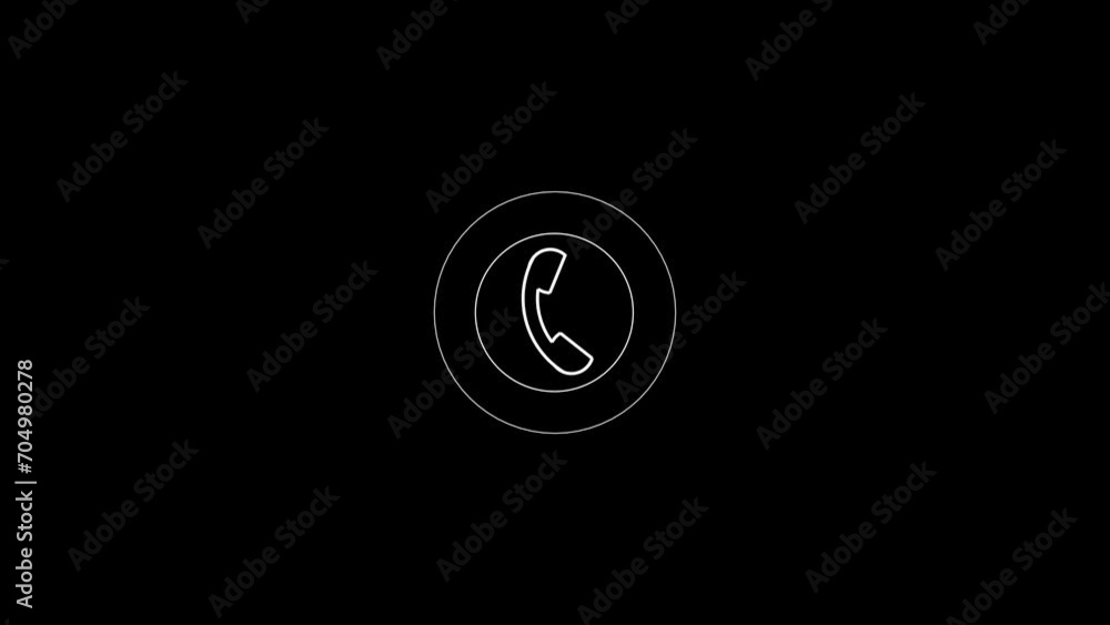 Calling icon animated and radio wave animation on black background . Calling icon animated and radio wave animation on black background .