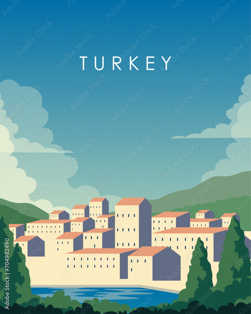 Fototapeta premium Datca Turkey travel poster, vertical banner