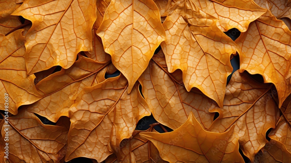 Close-up of fallen leaves browning and piling up in autumn