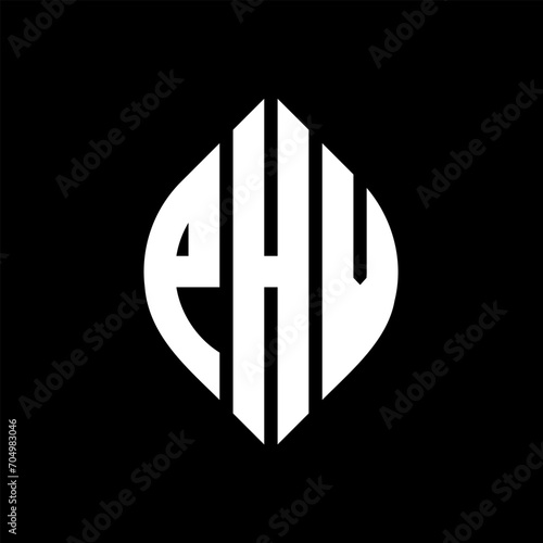 PHV circle letter logo design with circle and ellipse shape. PHV ellipse letters with typographic style. The three initials form a circle logo. PHV circle emblem abstract monogram letter mark vector.