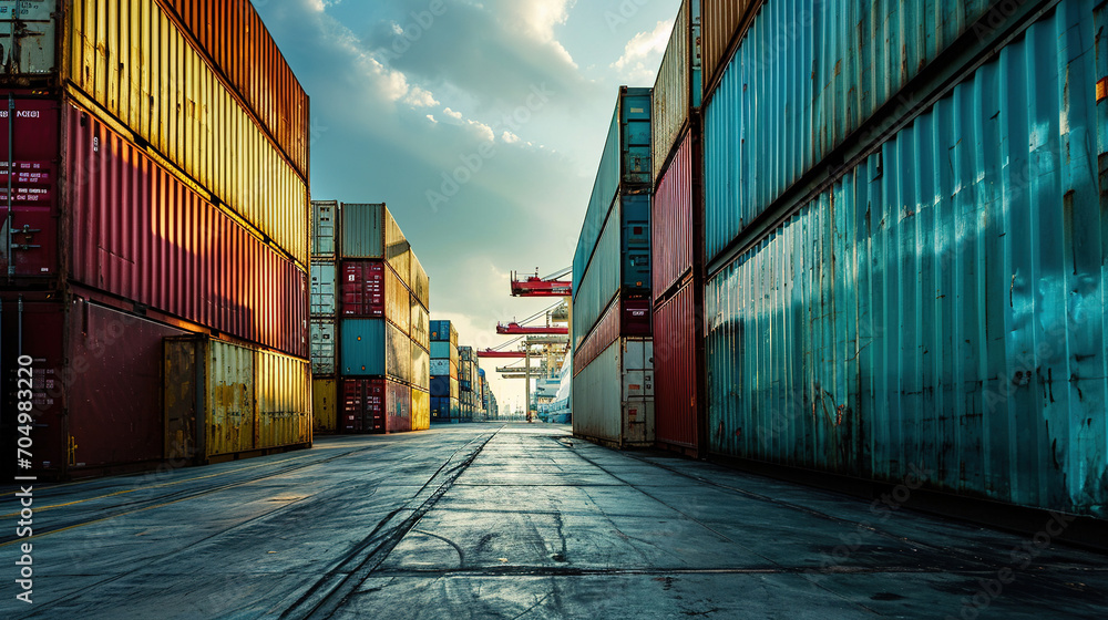 Fototapeta premium Loading containers at the docks. Logistics. Transportation of containers by sea.